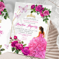 Elegant Pink Fuchsia Butterfly Floral Quinceañera