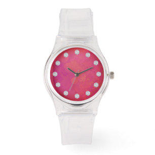 Elegant Pink Fusion Face And Diamonds Watch