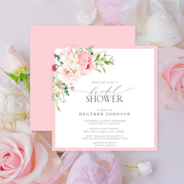 Elegant Pink Garden Flowers Bridal Shower Invitation (Creator Uploaded)