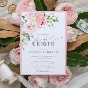 Elegant Pink Garden Flowers Bridal Shower Invitation