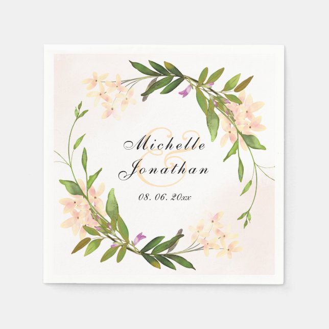 Elegant Pink Garden Flowers Greenery Wedding Napkin (Front)