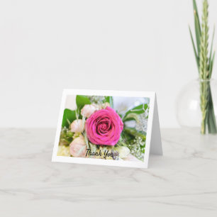 Elegant Pink Garden Rose Floral Flower Thank You Card
