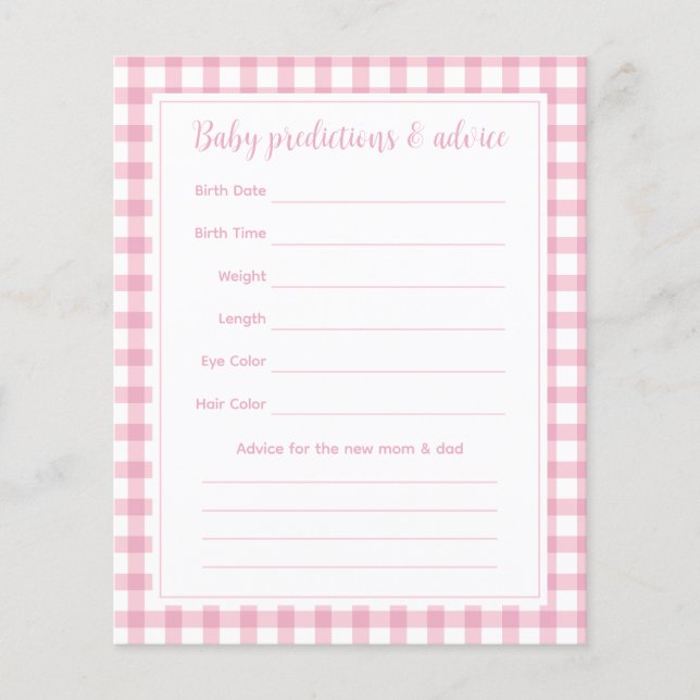 Elegant Pink Gingham Baby Shower Guessing Game (Front)