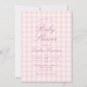 Elegant Pink Gingham Baby Shower Invitation