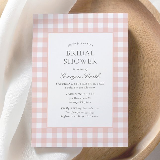 Elegant Pink Gingham Girl Bridal Shower Invitation (Creator Uploaded)