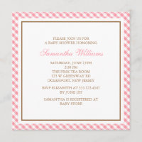 Elegant Pink Gingham Pattern Baby Shower