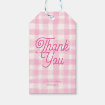 Elegant Pink Gingham Thank You Tag | Girl Birthday