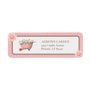 Elegant Pink Gingham Watercolor Garden Address Return Address Label
