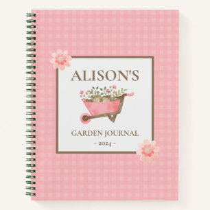Elegant Pink Gingham Watercolor Garden Notebook