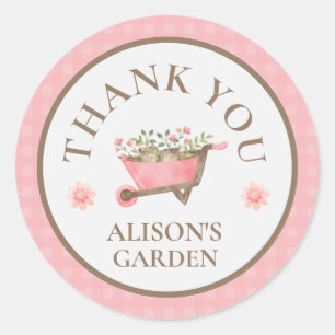 Elegant Pink Gingham Watercolor Garden Thank You Classic Round Sticker