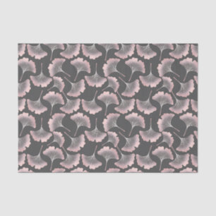 Elegant Pink Ginkgo Leaves on Black Background Tissue Paper