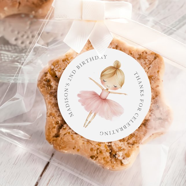 Elegant Pink Girl Ballerina Birthday Party Classic Round Sticker (Creator Uploaded)