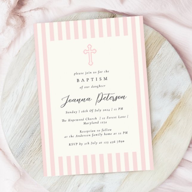 Elegant Pink Girl Baptism Invitation (Creator Uploaded)