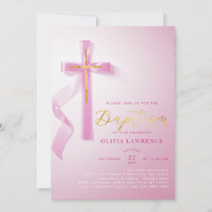 Elegant Pink Girl Baptism Religious Holy Baptism Invitation
