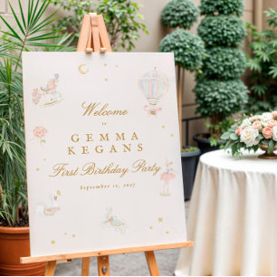 elegant pink girl fairytale birthday party welcome poster