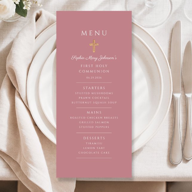 Elegant Pink Girl First Communion Menu (Elegant Pink Girl First Communion Menu)
