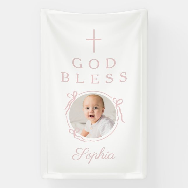 Elegant Pink Girl God Bless Photo Banner (Vertical)