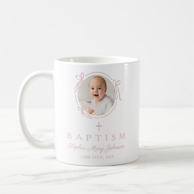 Elegant Pink Girl Photo Baptism Coffee Mug (Left)