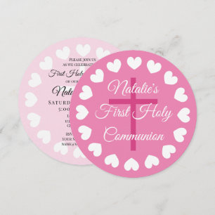 Elegant pink girl's first holy communion religious invitation