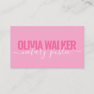 Elegant Pink Girly Signature Notary Public Agent Business Card