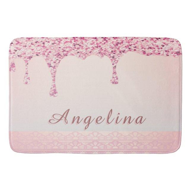 Elegant Pink Glam Glitter Drip Bath Mat (Front)
