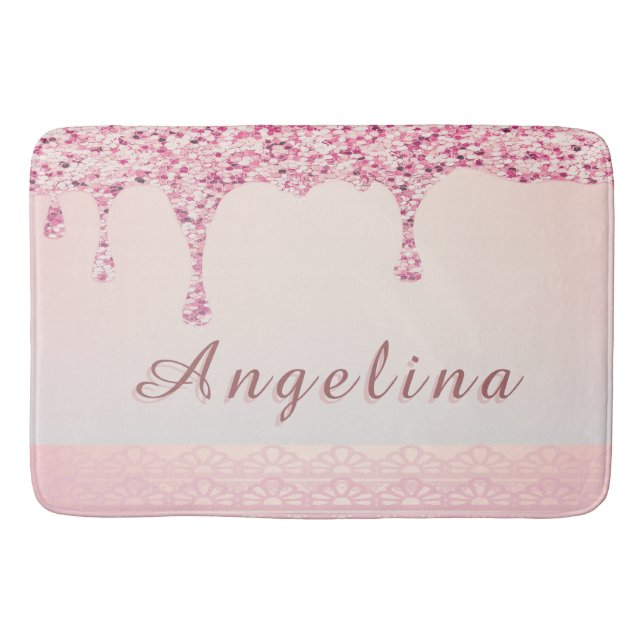 Elegant Pink Glam Glitter Drip  Bath Mat (Front)