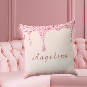 Elegant Pink Glam Glitter Drip  Cushion