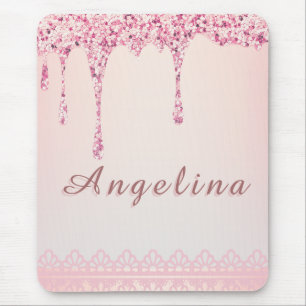 Elegant Pink Glam Glitter Drip Mouse Pad
