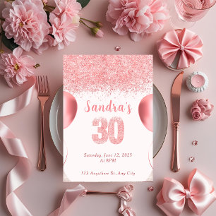 Elegant Pink Glitter 30th Birthday Invitation