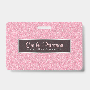 Elegant Pink Glitter And Black Silver Accents ID Badge