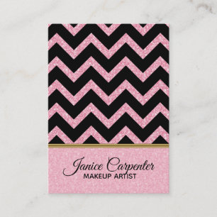 Elegant Pink Glitter Black Chevron Gold Accents Business Card