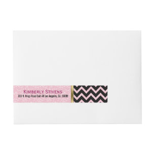 Elegant Pink Glitter Black Chevron Gold Accents Wraparound Address Label