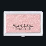 Elegant Pink Glitter Business Card Holder<br><div class="desc">This personalised pink glitter business card case has your name in black text on a beautiful pink glitter background. Customise the case with the name and profession of your choice. Perfect for a hairstylist,  makeup artist or in the field of a beautician. Designed for you by Blackberry Boulevard.</div>