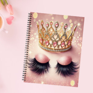 Elegant Pink Glitter Eyelashes Crown Notebook