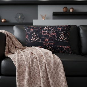 Elegant Pink Glitter Flowers And Leaves Monogram  Decorative Cushion
