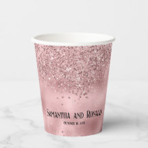 Elegant Pink Glitter & Foil Wedding Paper Cups