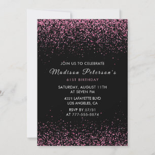  Elegant Pink Glitter Glam 61st birthday Invitation