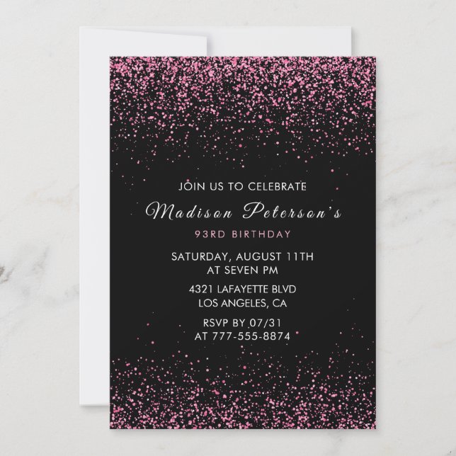  Elegant Pink Glitter Glam 93rd birthday Invitation (Front)