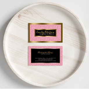 Elegant Pink Glitter Gold & Black Accents Business Card