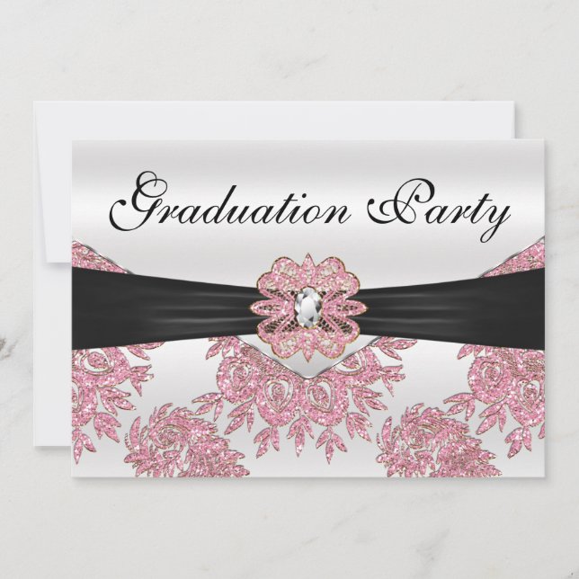 Elegant Pink Glitter Graduation Party Invitation (Front)