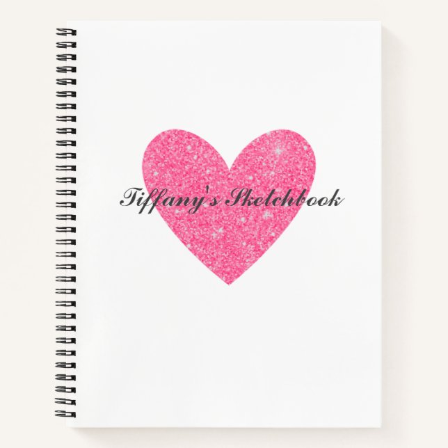 Elegant Pink Glitter Heart Artist Sketchbook Notebook (Front)