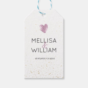 Elegant Pink Glitter Heart Custom Couple Name Date Gift Tags