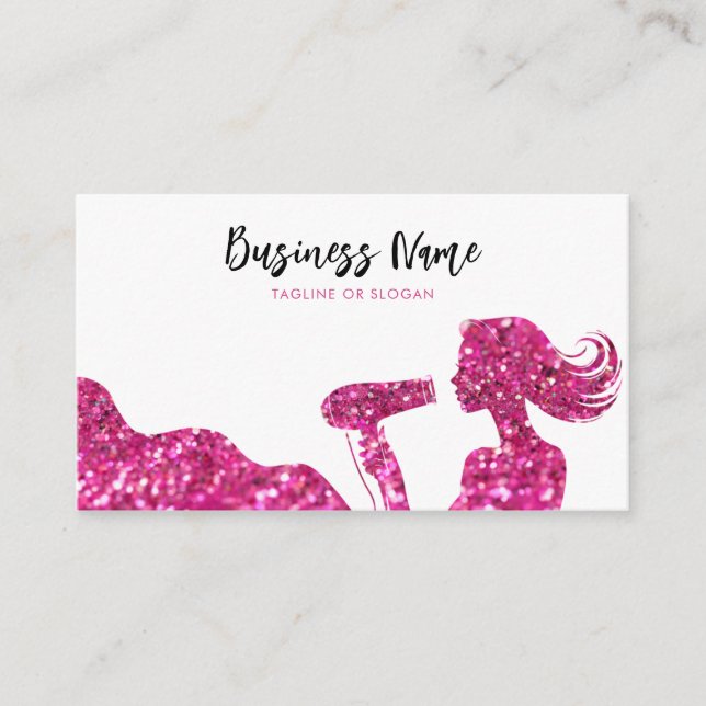 Elegant Pink Glitter Lady Hairdresser Appointment Card (Front)