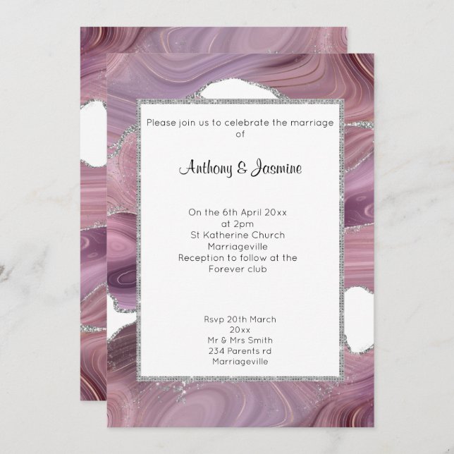 ELEGANT PINK GLITTER MARBLE WEDDING  INVITATION (Front/Back)
