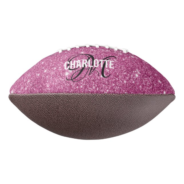 Elegant pink glitter monogram name football (Rotated 270)