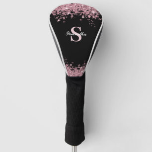 Elegant Pink Glitter Monogram Name Golf Head Cover