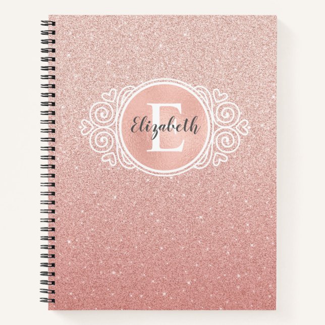 Elegant Pink Glitter Monogram Name Sketchbook Notebook (Front)