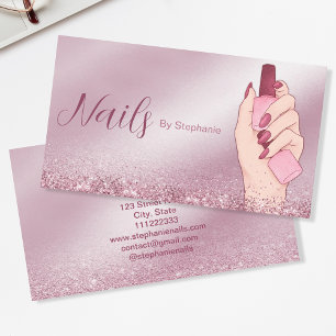 Elegant Pink Glitter Nail Artist Manicure Beauty  Business Card