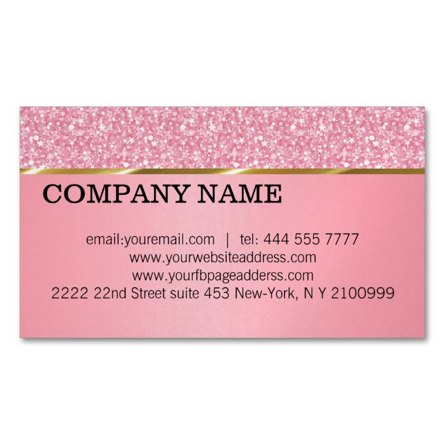 Elegant Pink Glitter Pattern Magnetic Business Card (Front)
