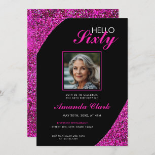 Elegant Pink Glitter Photo 60th Birthday Invitation